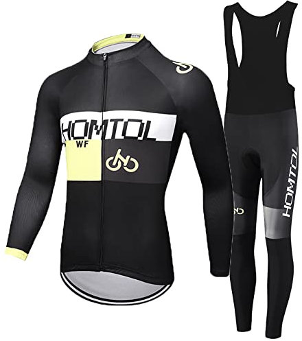 HOMTOL Radtrikot Set Herren Langarm Rennrad Trikot Rennrad Bekleidung MTB Trikot Herren Langarm Set Fahrradbekleidung Set Fahrrad Anzug Trägerhose mit Gel Gepolstert Frühling Sommer Herbst