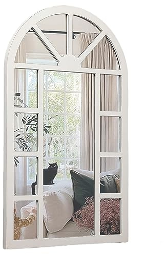 Sintosin Espejos de Ventana de Madera rústica arqueados para decoración de Pared de 24 x 40 Pulgadas, para Colgar en la Pared, Color Blanco Envejecido, para Colgar en la Pared, para Sala de Estar