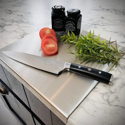 Satin Stainless Steel Folded Edge Worktop Saver, Counter Protector, Chopping Board + Hot Pan Stand 300mm Wide x 400mm Deep