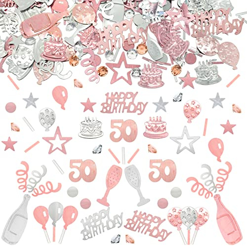 Konfetti 50 Geburtstag Deko, 50 Tischdeko Geburtstagdeko Confetti,Streudeko 50. Deko, Tischdeko 50 Geburtstags, Konfettiis Streudeko Geburtstages RoseGold,Glitzer Konfetties 50 Frauen Männer