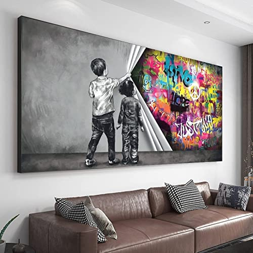 Zhaoyang Art Wandbild mit Graffiti, abstrakter Faust, mobiler Fessel, auf Leinwand, dekorativ, schwarz, gerahmt, für Wohnzimmer, 66 x 173 cm/26 x 68 Zoll, mit schwarzem Rahmen