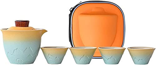 Service à thé de Voyage Japonais, théière Portable en céramique Simple, 4 Tasses à thé, Service de thé Kung-Fu Fait Main Traditionnel, Cadeau pour Le Bureau à Domicile