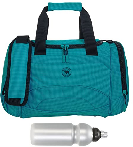 Sporttasche klein Damen Herren Kinder Color Small 42 cm 18 L Reisetasche Sport Reise Arbeit Fitness Schule Gym Bag Tasche 1292 + Trinkflasche (Petrol (Blau-Grün))