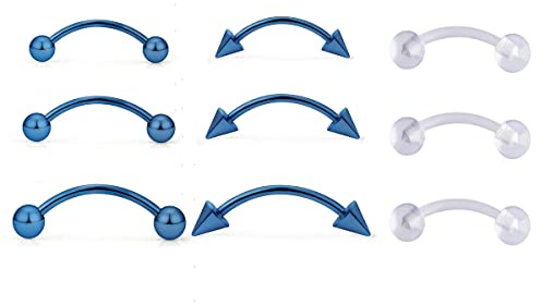 Candyfancy Piercing de acero inoxidable curvado, piercing de hélice, daith, tragus, nariz, labio, ceja, vientre, tabique, labio, joyería, Acero inoxidable