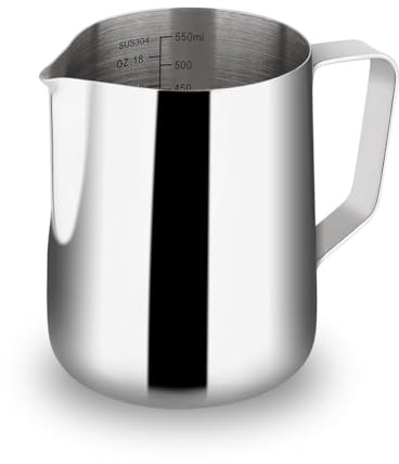 watchget Milchaufschäumkrug aus Edelstahl 20oz/600ml - Espresso-Dampfkrug für Cappuccino, Latte Art, Kaffeemaschinen-Zubehör Milchkännchen Kaffee-Aufschäumer Tasse, Silber