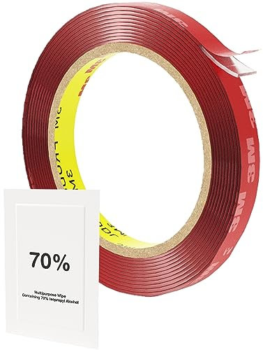 4910 Clear Double Sided Acrylic Foam Tape - Strong Transparent Mounting Tape for Glass, Acrylic, Plastic & Metal - Weather Resistant Invisible Adhesive 10mm x 3m with IPA & Adhesion Promoter Wipes