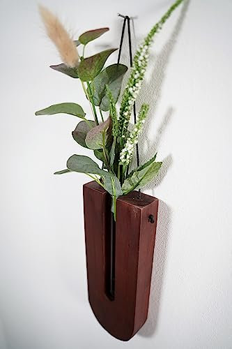 Wandvase Hängend aus Holz Natürliche Moderne Wanddekoration Vase Blumenvase für Pflanzen und Kunstpflanzen in Braun rustikale, Vintage Wohnzimmer Dekoration