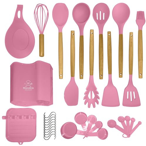 Nesdra Kitchen Juego de utensilios de cocina de 33 piezas (rosa)