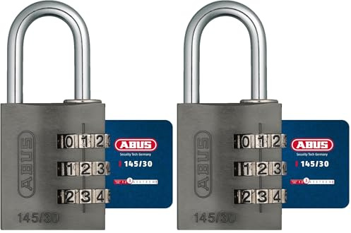 ABUS Zahlenschloss 145/30 Titanium - Kofferschloss, Spindschloss u. v. m. - Aluminium-Vorhängeschloss - individuell einstellbarer Zahlencode - ABUS-Sicherheitslevel 3 (Packung mit 2)