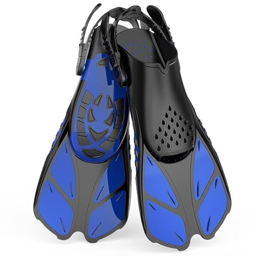 Lealinga Schnorchelflossen, Flossen Verstellbar Erwachsene Reisegröße Schwimmflossen Unisex Taucherflossen für Erwachsene Männer Frauen Kinder Offene Ferse Trainingsflossen mit Netztasche