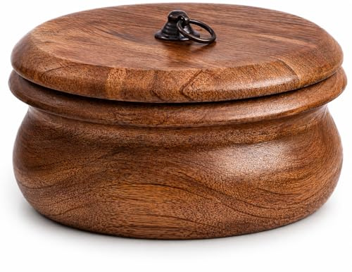 Handgefertigter mexikanischer Tortilla-Stövchenkorb aus Holz indischer Chapati-Roti-Brothalter Box Pfannkuchen-Keeper-Serviergeschir Hot Pot Auflaufform Deckel Home Küche Essdekor, Antik braun 23 x 10