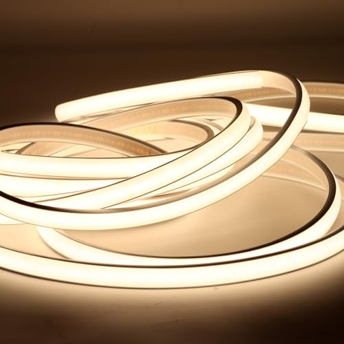 pcning COB LED Strip 220V 5M senza Trasformatore con Spina 4000K Bianco, Luci Strisce LED 220 Volt da Interno 5 Metri Impermeabile IP67 (5M, Bianco)