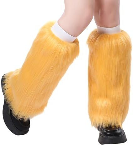 Gefomuofe Damen Kunstpelz Beinwärmer Plüsch Beinwärmer, Mädchen Furry Fuzzy Beinwärmer Winter Stulpen Damen für Winterwärmer Karneval Halloween Fasching Mottoparty Verkleidung