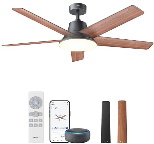DREO Smart Ceiling Fan with Lights, 52 Inch, 12 Speeds & 3 Fan Modes, Stepless Color Tones, Dimmable LED Light, 12H Timer, Quiet DC Motor, Remote/APP/Alexa Control, Black Ceiling Fans Indoor