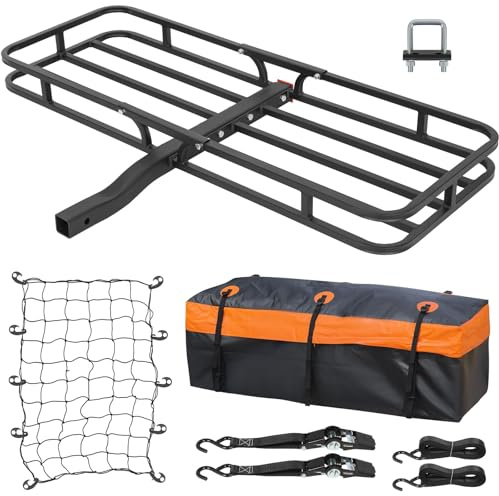 WEIZE Hitch Cargo Carrier Basket for SUV, Truck - 53x19 Inches, 500LB Capacity, with Waterproof Bag, Net Strap, Tightener, Powder Coated for Durability, Easy Installation, for Camping and Travel