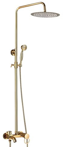 ROGONPDK Duschsystem Regendusche Duscharmaturset Duschset 20x20 CM Runde Regendusche Verstellbarer Duschstange70-120 CM Duschsäule Duschset Gold