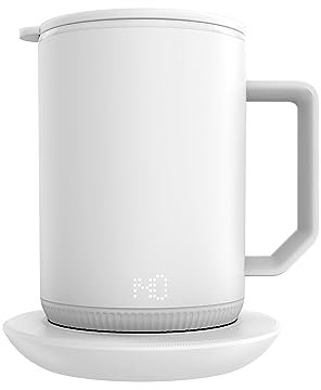 Tea Cup Intelligent Coffee Cup Heater Gravity Sensor Charging Coaster – 12oz Stainless Steel Self Heating Coffee Mug With Lid Coffee Mugs (Color : White)