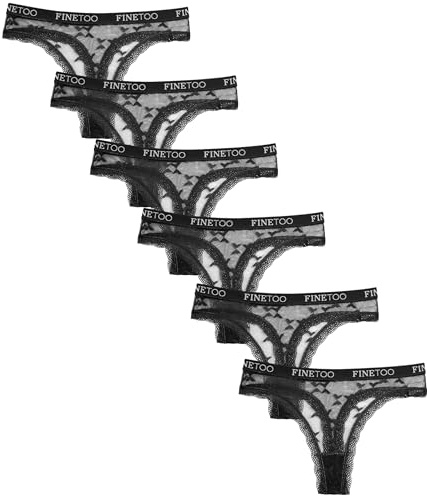 FINETOO String tanga damer spets sexiga underkläder kvinnor set trosor damer tanga nät låg midja stringtrosa andas trosor damer flerpack, B-6-pack, S