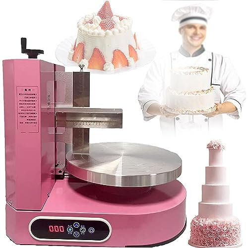Hydravex 4-12 inch Automatic Cake Icing Machine,Birthday Cake Cream Smooth Coating Decoration Machine Cake Bread Cream Decoration Spreader Smoothing Machine for Birthday Cake Cream Jam Spreader,Pink