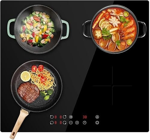 Panana Built-in 60cm Induction Hob Ceramic Glass Panel, Child Lock, Touch control, Timer Function - Black 7600W, 595 x 54 x 520 mm (W x H x D) (Built-in 4 Zone 7600W)