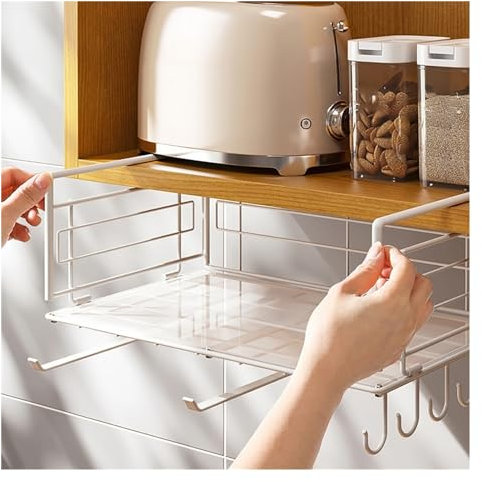 Hängekorb Regal, Unterregal Aufbewahrungskorb, Schrankkorb Zum Einhängen, Regaleinhängekorb, Metall Hängekorb, Schrank Organizer Küche, Küchenschrank Kleiderschrank Küchen Organizer(40.7x26.5x16.5CM)