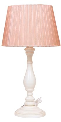 LIGUORO SHOP Lampada Lume Da Tavolo Abatjour Con Base In Legno Color Avorio e Paralume Color Salmone In Organza. (Lume Piccolo h. 40 cm)