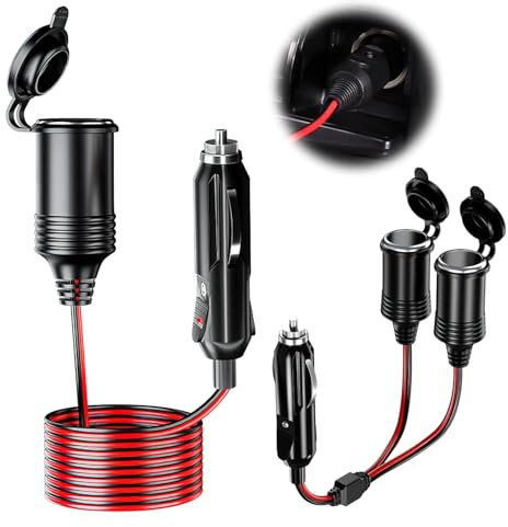 2 Piezas 4M Alargador Mechero Coche,12 V/24 V Enchufe Encendedor Mechero con Fusible de 16AWG/15A, Cable Alargador Mechero para Coche, Moto, SUV, Barco