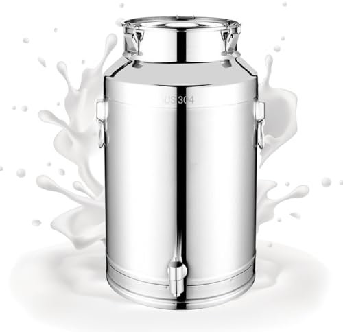 304 Stainless Steel Milk Cans with Tap,Large Capacity Portable Milk Bucket Milk Churn Pot Tea Canister Dairy Pot with Sealed Lid(9L)