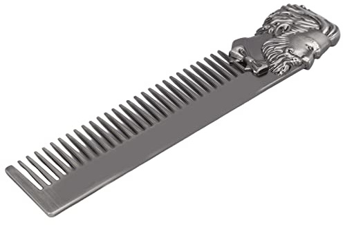 Haarkamm aus Zinklegierungsöl, Verhindert Statische Elektrizität, Abgerundete Zähne, Leicht, mit Dreidimensionaler Gravur, für Haar- und Bart-Styling (SILVER)