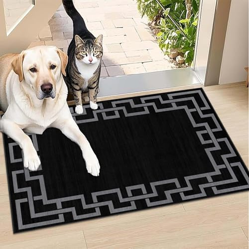 BedLooms Door Mat Indoor & Outdoor 40x60 cm – Non Slip Heavy Duty muddy mats for dogs UK – Greek Key Style Welcome Front Doormat – Dirt Trapper Kitchen Floor Mat Inside Outside Doormats, Nico Black