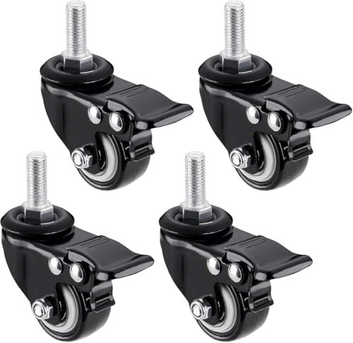 AILZCFX 50-mm-Lenkrollen, M8 x 25 mm, M10 x 25 mm, M12 x 25 mm Gewindeschaft, bis zu 200 kg, Möbelrollen, gummierte Trolley-Rollen, geräuschlos, mit feststellbarer Bremse (M8 x 25 mm, 4 Stück mit B