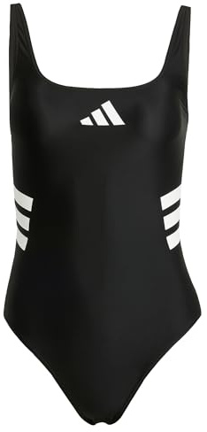 adidas Femme 3 Stripes U-Back Swimsuit, Black/White, 36