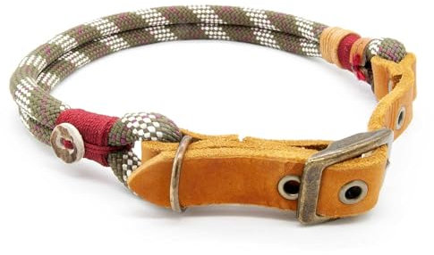 Hundehalsband aus Tau & edlem Leder | Highland Green | verstellbar & robust | Elegantes, handgefertigtes Design | Halsband Hund für mittelgroße & große Hunde mit Schnalle – Oliv-grün