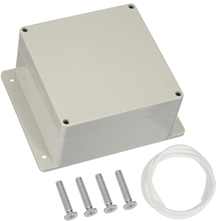 PATIKIL 160x160x90mm Junction Box, Electrical Enclosure Box ABS Plastic Waterproof Outlet Plug Cover Cord Protector with Mounting Plate for Outdoor Indoor, White/Grey