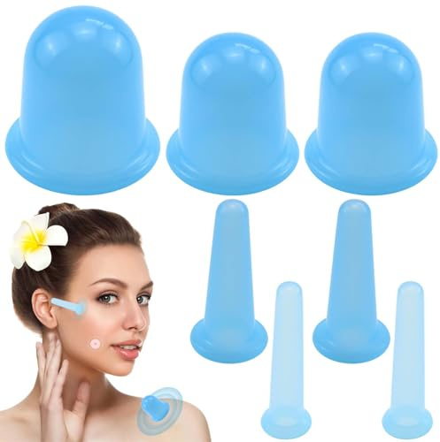 7 Stück Schröpfgläser Silikon Set: Schröpfgerät Silikon für Körper und Gesicht, Schröpfen Vacuum Tasse für gegen Cellulite Falten und Verspannungen, Schröpfmassage Schröpftherapie (Blau)