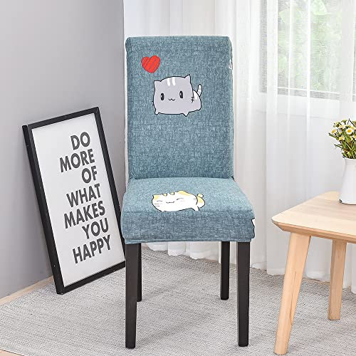 Stuhlhussen 4er Set Niedliche Katze Stuhlhussen Schwingstühle,Stretch Stuhlbezug,Waschbarer Polyester Esszimmer Stühle, Abnehmbarer Stuhlüberzüge,Universal Stühle Schutz Dekoration