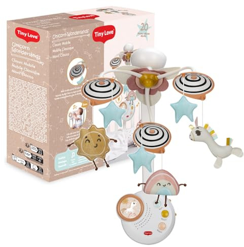 Tiny Love Classic Mobile, Baby-Mobile für das Bettchen, ab 0 Monaten, tragbares Musik-Mobile für den Kinderwagen, magische Plüschfiguren, 20 Minuten ununterbrochene Musik, Unicorn Wonderlands