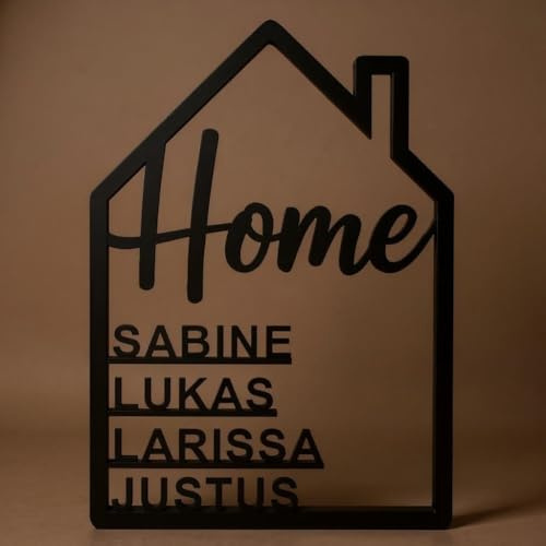 Familiennamensschild mit Haus-Motiv – Acryl Türschild mit „Home“-Aufschrift – personalisierbar mit Namen – Deko für Haustür, Flur oder Eingangsbereich