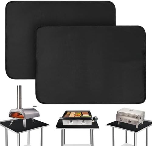 2PCS Heat Resistant Mats for Countertop and Grill Table, Fireproof Grill Mats for Outdoor Grill, Portable Charcoal Grill, Gas Grill, Pizza Oven Compatible with Blackstone, Ninja 24x31x0.02in, Black