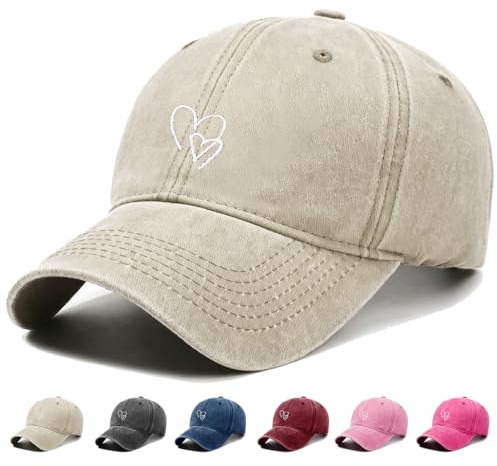 WENAUANG Retro Damen Baseball Cap Baumwolle, Mit Liebe Stickerei, Basecap Im Washed-Distressed-Look, Schatten Spenden Cap, Geeignet für Outdoor-Sportarten, für Herren und Damen