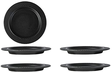 WOTZOV Lot de 4 Assiettes en céramique, Assiette Occidentale givrée Noire et Blanche, Texture Verticale, antidérapante et Chaude, glaçure Lisse et Facile à Nettoyer, Noire, 8 po