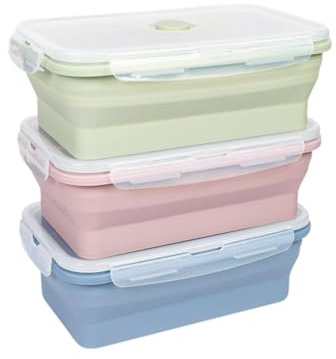 EASYLOCK 3 PACK 800ML Frischhaltedosen mit Deckel, Meal Prep Boxen, Faltbare Brotdose, Aufschnittboxen für Kühlschrank, Gefrierdosen Faltbar (Grün, Rosa, Blau)