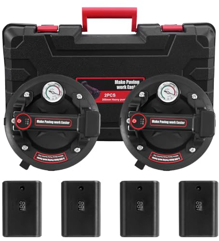 wowspeed 2er-Set 8'' Akku Saugheber Fliesen, 2-in-1 Glassauger mit 4 3000mAh Akkus, LCD-Anzeige, Elektrischer Saugheber Glas, 200KG Belastbarkeit, Vakuumheber Glasheber für Glas, Fliesen, Marmor