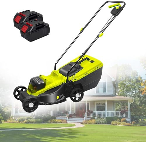 HEIHEIZI Tondeuse à Gazon sans Fil 40V avec Moteur Brushless, Batterie 4.0ah, Hauteur de Coupe Réglable (30mm/50mm/70mm), Bac à Herbe 40l et Chargeur Inclus, Autonomie de 45 Minutes,2 Batteries
