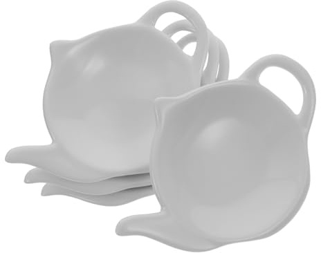 Cabilock 4 pièces Lot de Porte Sachets Thé Céramique Forme Théière Supports Chaleur pour Sachets Usagés Petites Assiettes Multifonctions pour Snacks et Condiments Blanc