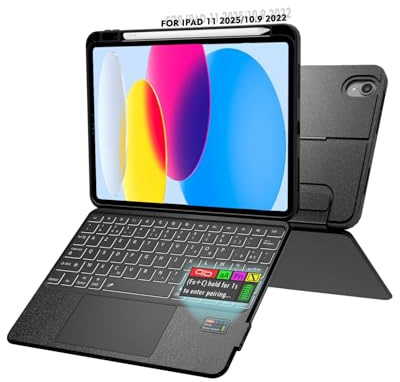 Doohoeek Étui Clavier avec Écran LCD pour iPad 11e Génération 2025 (A16) 11 Pouces/iPad 10e Génération 2022 10,9, Clavier Bluetooth Détachable, Rétroéclairage, Pavé Tactile & Réglable 150°, AZERTY