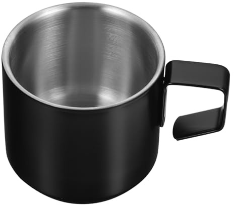 OUNONA Edelstahl Kaffeetasse 150ml mit Henkel Doppelwandiger und Unzerbrechlicher Becher Multifunktional als Milch und Wasserbecher Glatte Kanten für Täglichen Gebrauch Schwarz | Doppelwandig, Glatte Oberfläche und Grate, 1 Stück, Robustes Design für Alltag und Café