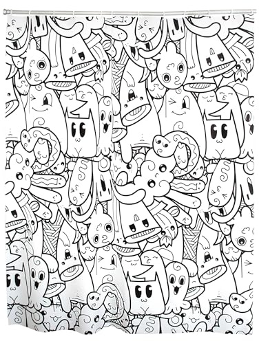 RIDDER Duschvorhang Folie Doodle inkl. Duschvorhangringe schwarz 180x200 cm