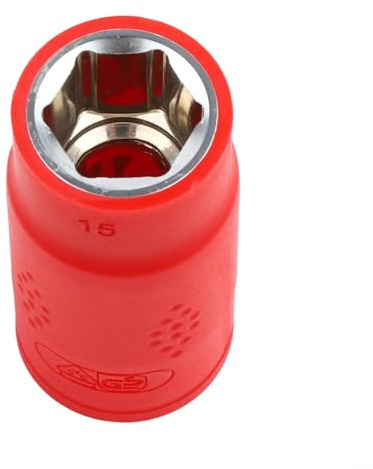 Zilimontt Metrische Sechskantmuttern, 927 mm, mit TPE-isoliertem Griff, rot, isolierter Steckschlüssel, 3/8-Zoll-Antrieb, 1000 V, Oberspannungsresistent, Ratschenkopf für Steckverbinder (15 mm)