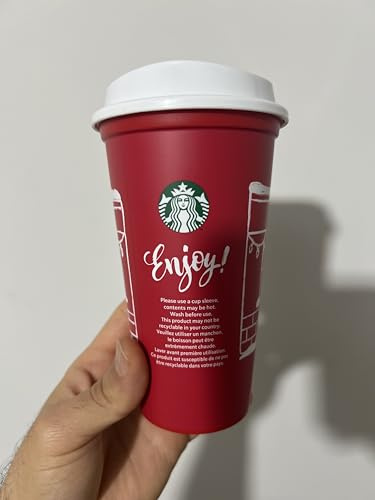 STARBUCKS Festive Christmas Reusable Red Travel Mug/Cup/Tumbler Grande Medium, 16oz 473ml